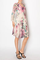 Origami Apparel ~  Lace and Crochet inspired - Dreamy Lined Short Lace Dress With Bell Sleeves -  4810BG BIG ROSE