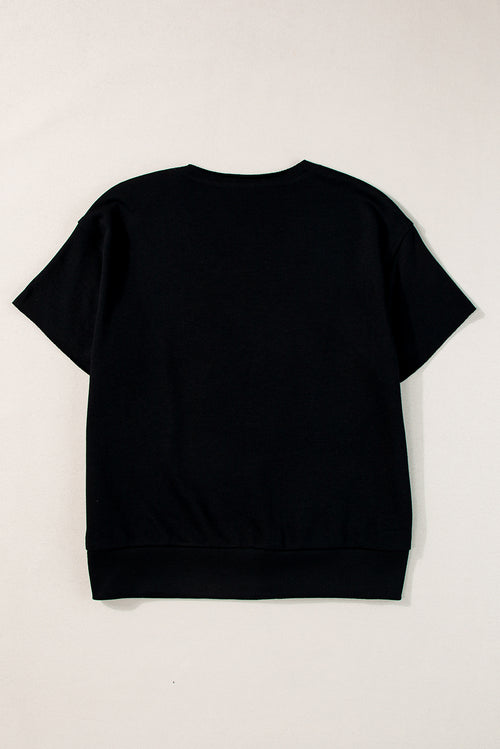 Light Grey USA Letter Patch Notched Neck Loose Tee
