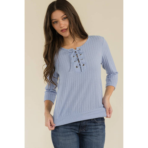 Perseption - LACE UP GROMMENT BANDED BOTTOM DOLMAN TOP