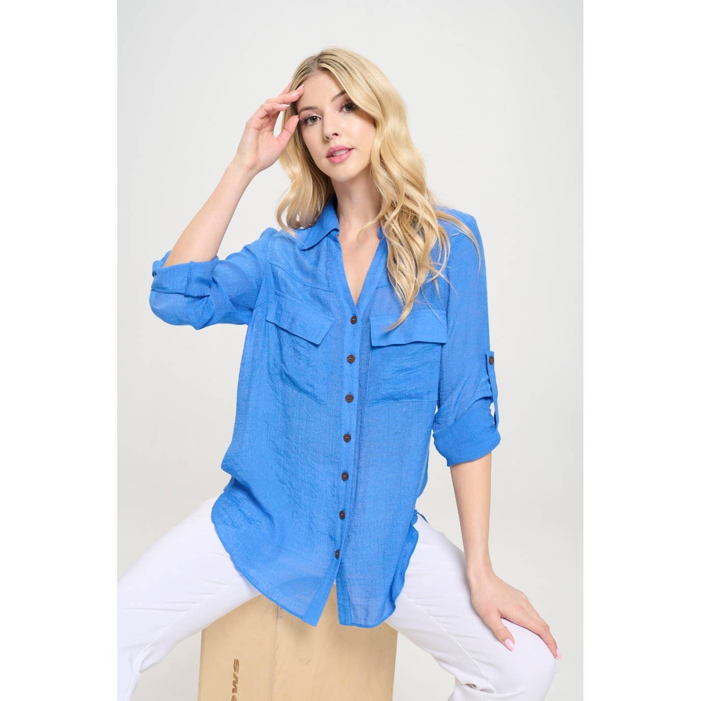 Perseption - FLAP POCKET BUTTON DOWN FRONT BOYFRIEND SHIRT