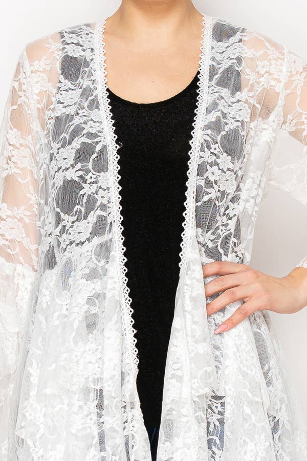 Origami Apparel ~  Lace and Crochet inspired - Classic All Lace Cardigan with Tiered Layers - 4618IVORY