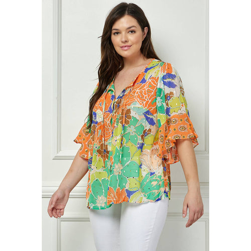 Winslow Collection - PLUS SIZE SHEER PRINTED PEASANT BLOUSE COU95L78X