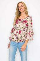 Perseption - Scoop Neck Double Ruffle Flounce Sleeve Blouse