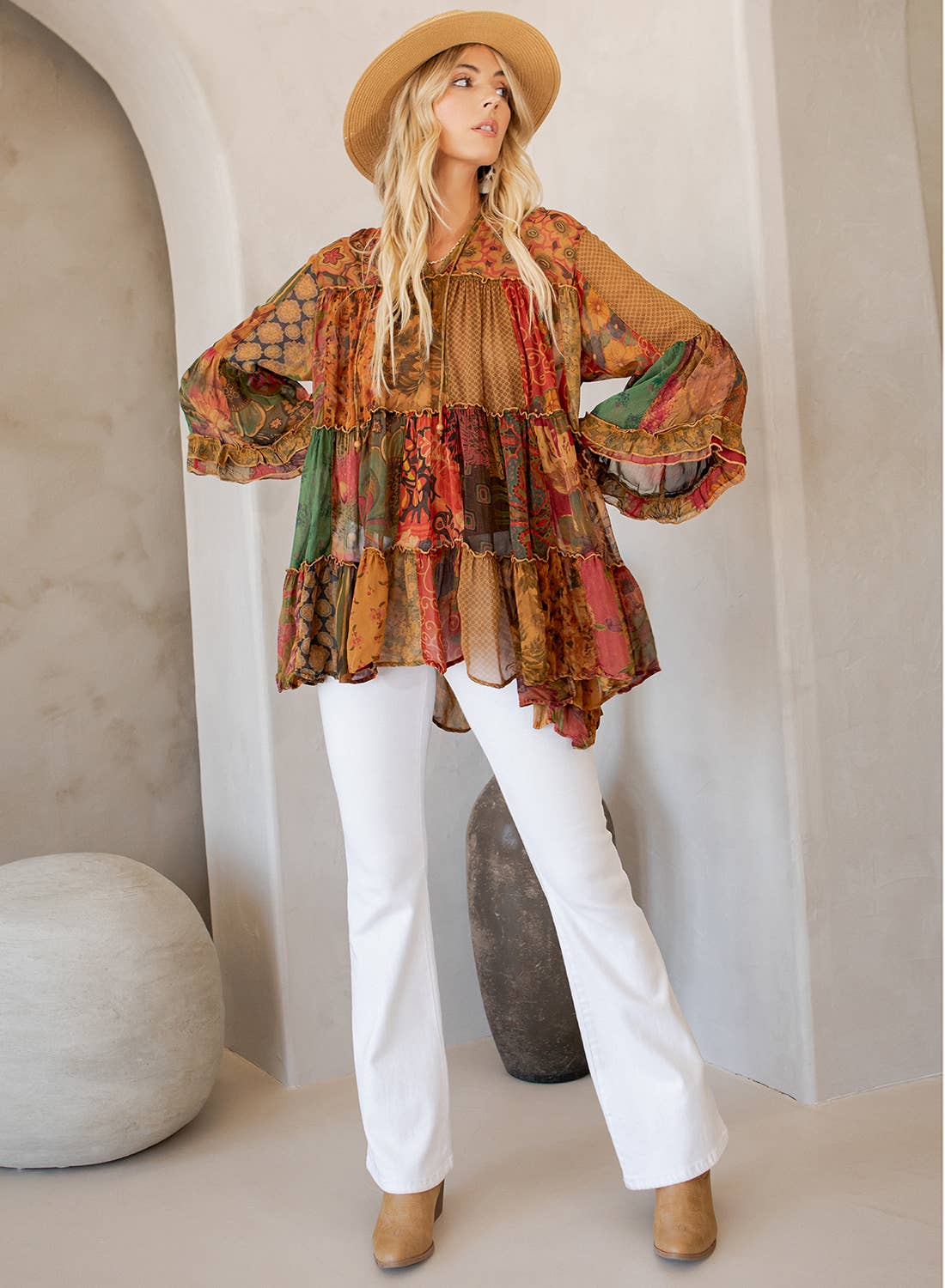 Young Threads - Chic Overdyed Band Collar Jhabla Top (New Color)