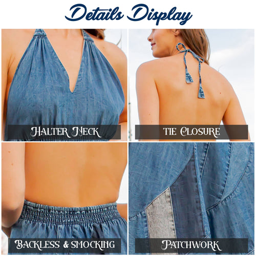 Young Threads - Halter Neck BabyDoll Western Dress Asymmetrical Patch Bottom