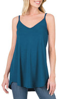 Blue Spaghetti Strap V Neck Flowy Tunic Cami Top