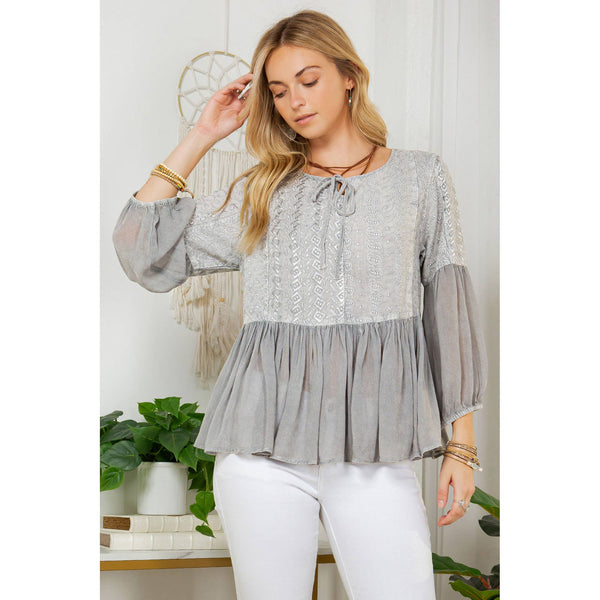 YOUNG THREADS - French Bohemian Peplum Top - Symphony Of Schiffli Embroidery