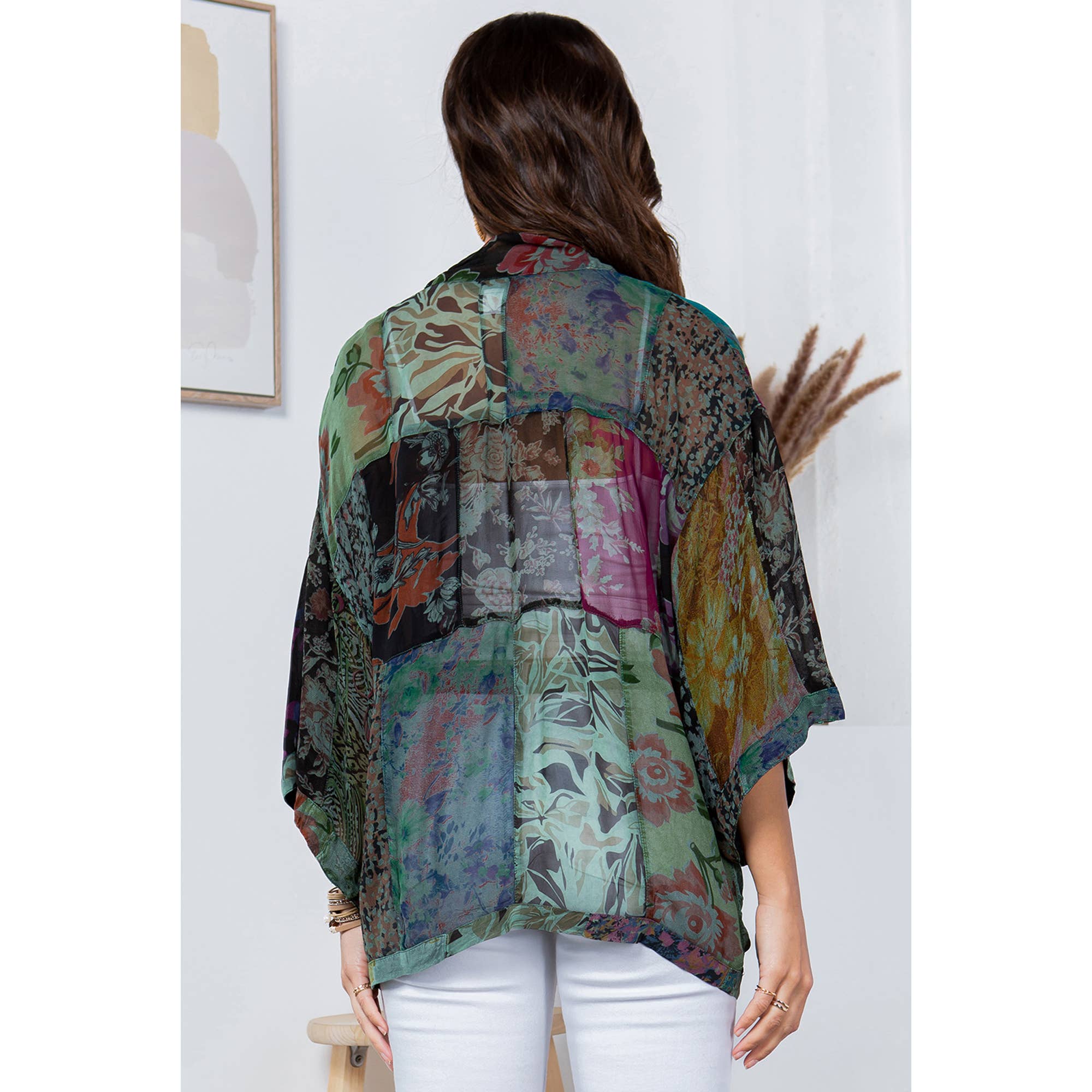 YOUNG THREADS - Western Kimono Top In Overdyed Mix N Match Patches
