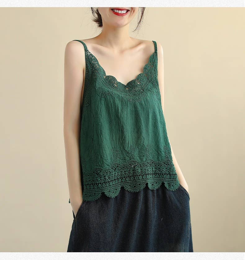 Hope & Sunshine - Lace Trim Camisole Stone Wash Tank Top