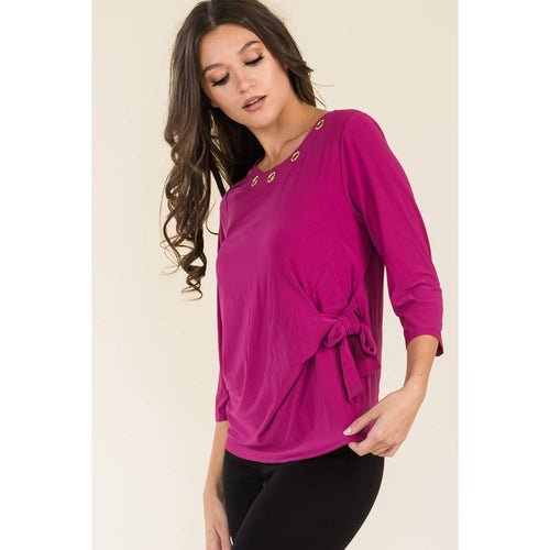Perseption - RHINESTONE GROMMENT NECK SIDE TIE FASHION TOP