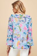 Shopin LA - .ST4069 - WOMEN MESH FLORAL TIE FRONT BELL SLEEVE TOP