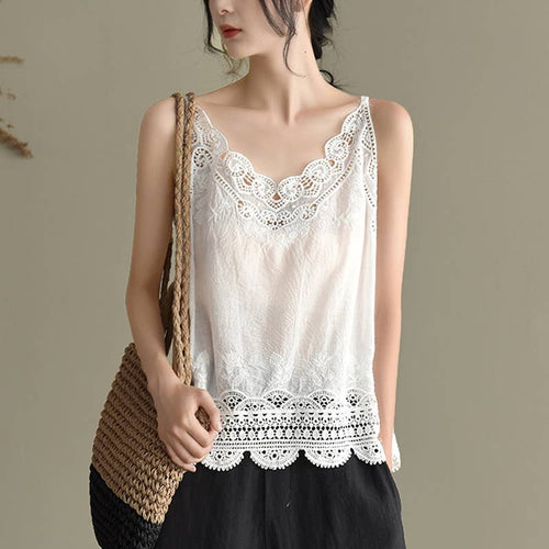 Hope & Sunshine - Lace Trim Camisole Stone Wash Tank Top