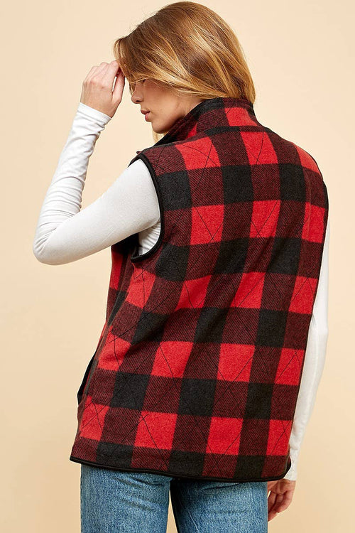 Shopin LA - SPT5193P. - PLUS SIZE REVERSIBLE PLAID ZIP UP POCKET VEST