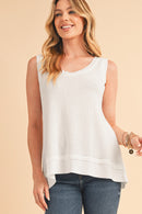 Black Scoop Neck Waffle Knit Splicing Flowy Vest
