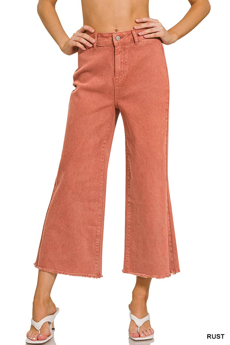 42POPS - ",,..Acid Washed Frayed Cutoff Hem Straight Wide Pants