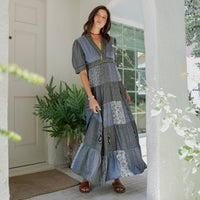 Young Threads - Eclectic Charm: Stone-Washed Rayon V-Neck Long Dress New