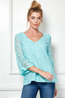 Winslow Collection - V NECK ELBOW SLEEVE LACE TOP G9018250P