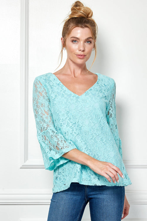 Winslow Collection - V NECK ELBOW SLEEVE LACE TOP G9018250P