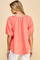 Shopin LA - ST4082D - WOMEN SOLID PUFF SHORT SLV WOVEN TOP W TIE DETAIL