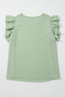 Clearly Aqua Plus Size Crew Neck Ruffle Sleeve Top