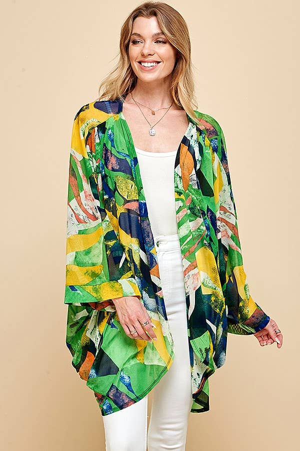 Shopin LA - SG21051P - PLUS SIZE DRAPPED MESH SUMMER MIDI KIMONO