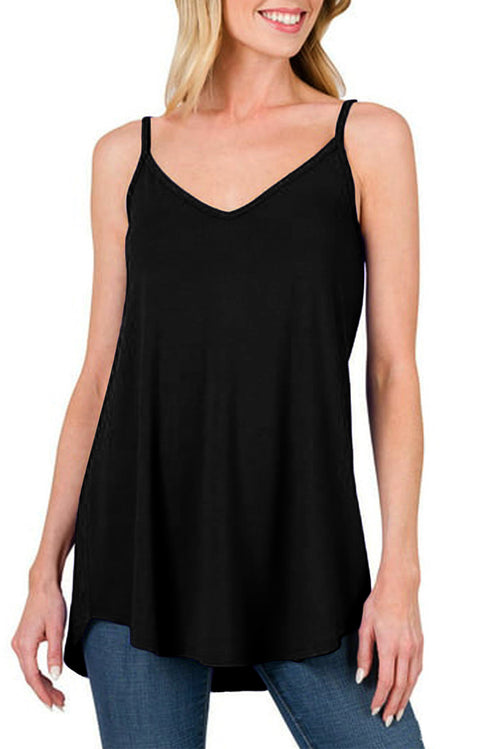 Blue Spaghetti Strap V Neck Flowy Tunic Cami Top