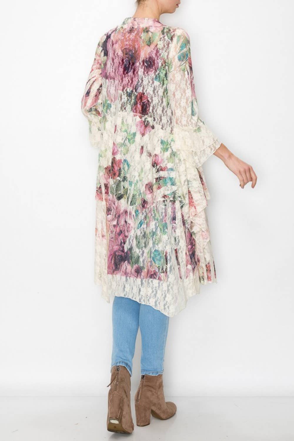 Origami Apparel ~  Lace and Crochet inspired - Boho Inspired Lace Duster With Bell Sleeves - U052 BIG ROSE