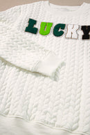 White XOXO Chenille Letter Patch Quilted Sweatshirt