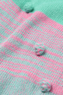 Rose Pompom Color Block Knit Open Front Cardigan