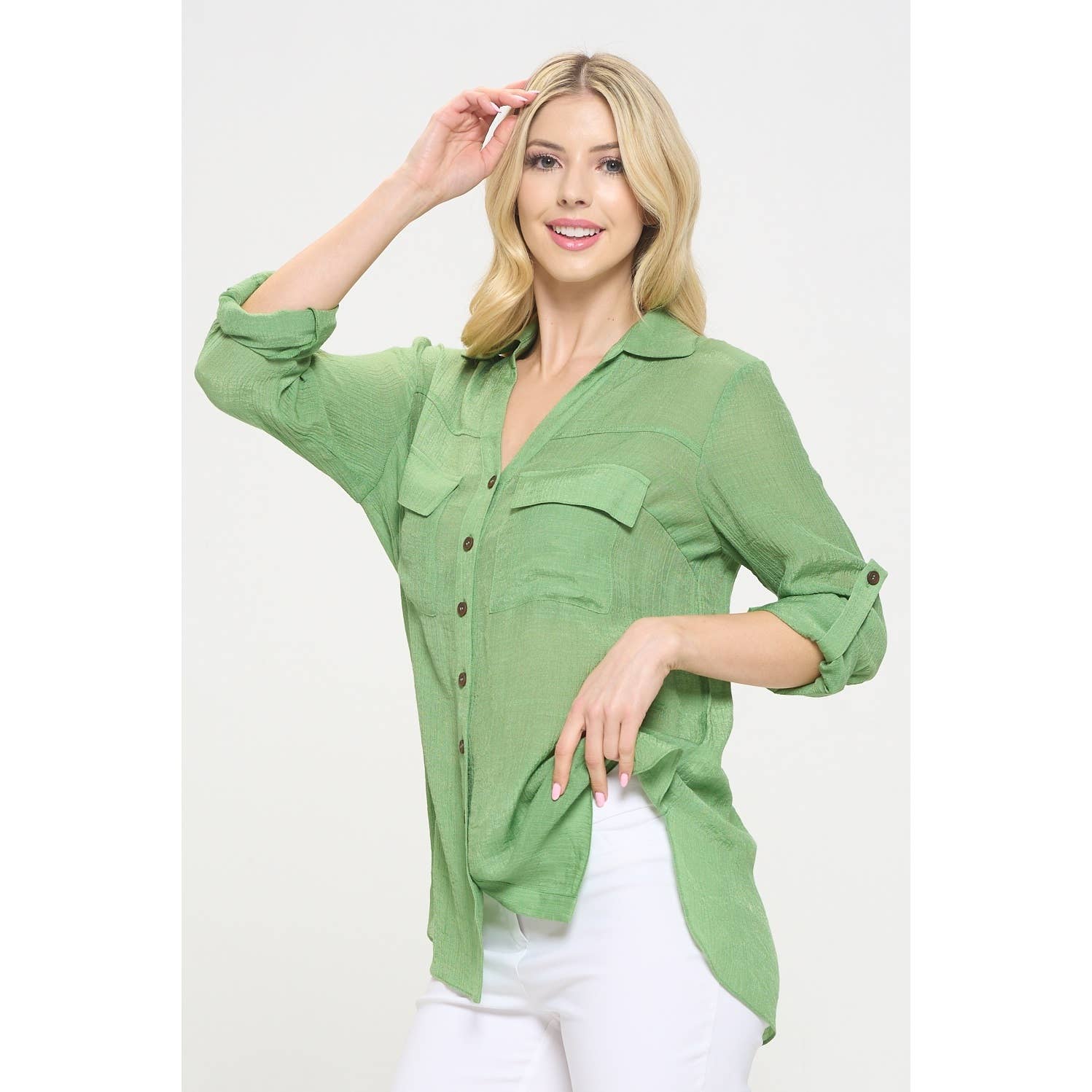Perseption - FLAP POCKET BUTTON DOWN FRONT BOYFRIEND SHIRT