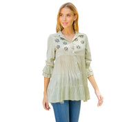 Young Threads - Women’s Mexican Embroidery Blouse - Gathered Waist Shirt