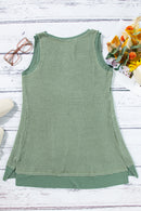 Black Scoop Neck Waffle Knit Splicing Flowy Vest