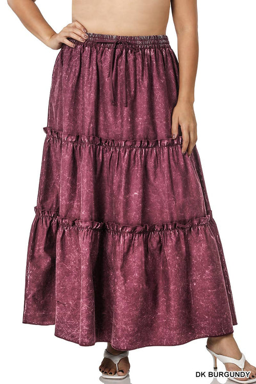 42POPS - `.SI-23133 PLUS SIZE WOVEN ACID WASH DRAWSTRING WAIST TIER