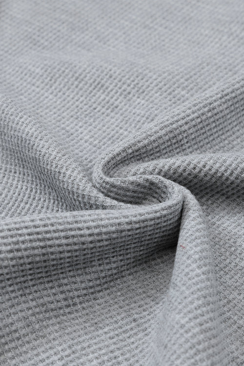 Brown Solid Color Waffle Knit Long Sleeve Henley Shirt