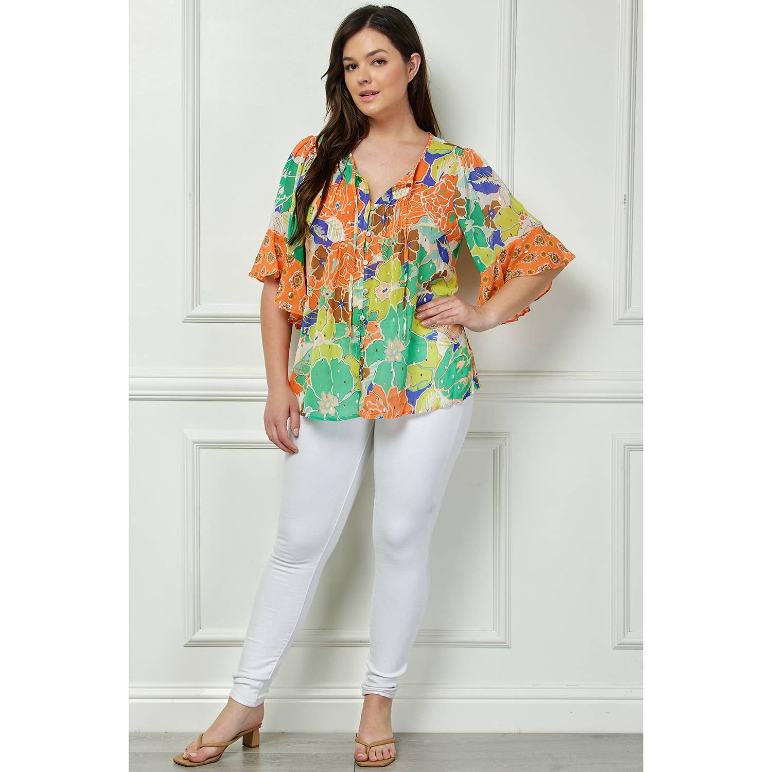 Winslow Collection - PLUS SIZE SHEER PRINTED PEASANT BLOUSE COU95L78X