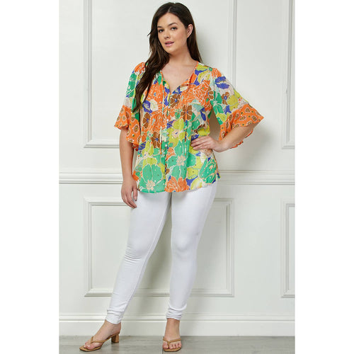 Winslow Collection - PLUS SIZE SHEER PRINTED PEASANT BLOUSE COU95L78X