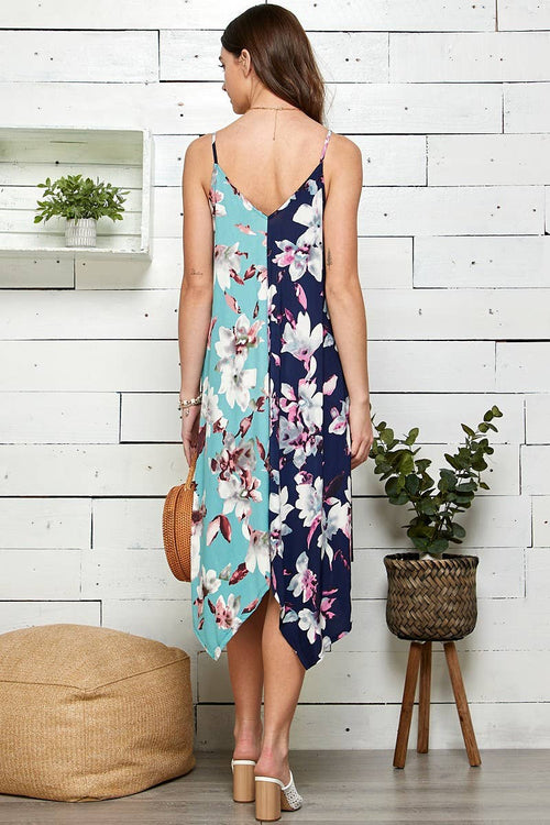Shopin LA - SPD7002 - WOMEN FLORAL COLOR BLOCK SLEEVELESS DRESS