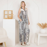 Young Threads - Boho Patchwork Set: Buttondown Top & Flared Pants