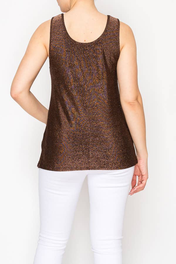 Origami Apparel ~  Lace and Crochet inspired - Shimmery Essential Sleeveless Lurex Tank - 4844COPPER
