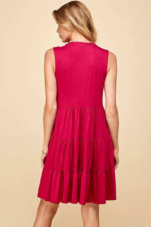 Shopin LA - SPD7008P  PLUS SOLID SLEEVELESS FRONT LACE TIERED DRESS