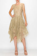 Origami Apparel ~  Lace and Crochet inspired - Taupe Lined Dress with  Matching Slip