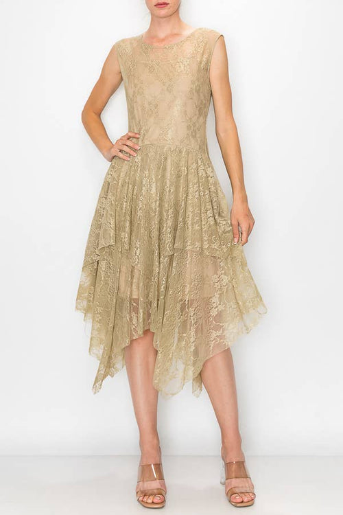 Origami Apparel ~  Lace and Crochet inspired - Taupe Lined Dress with  Matching Slip