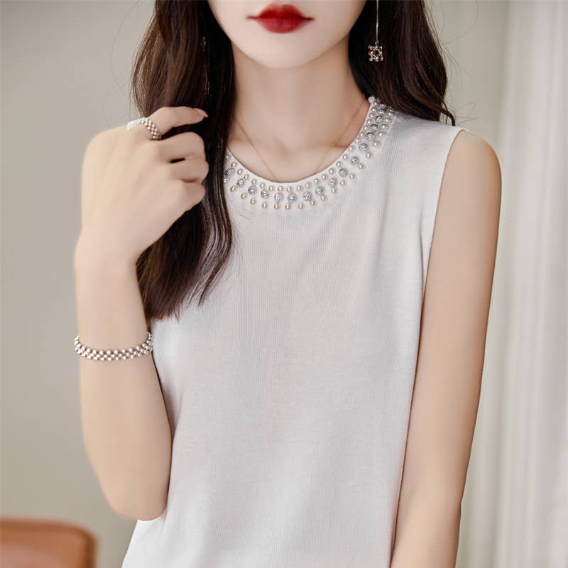 Hope & Sunshine - Beaded Sleeveless Knit Top