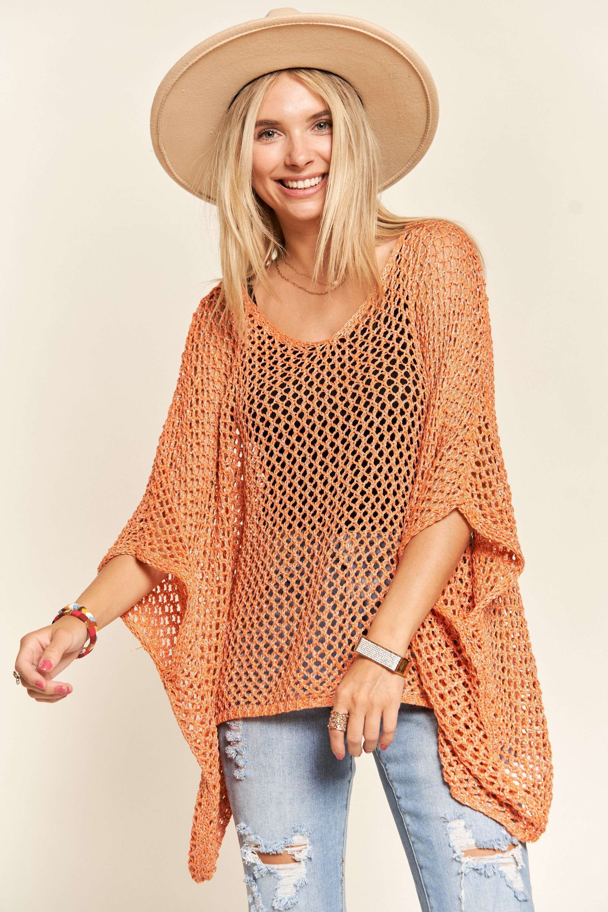 Madelyn - LESW3218 - FISHNET PONCHO COVER UP