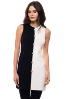 Adore - 2606 Black & White Colorblock Sleeveless Knit Dress