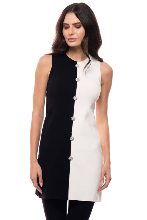 Adore - 2606 Black & White Colorblock Sleeveless Knit Dress