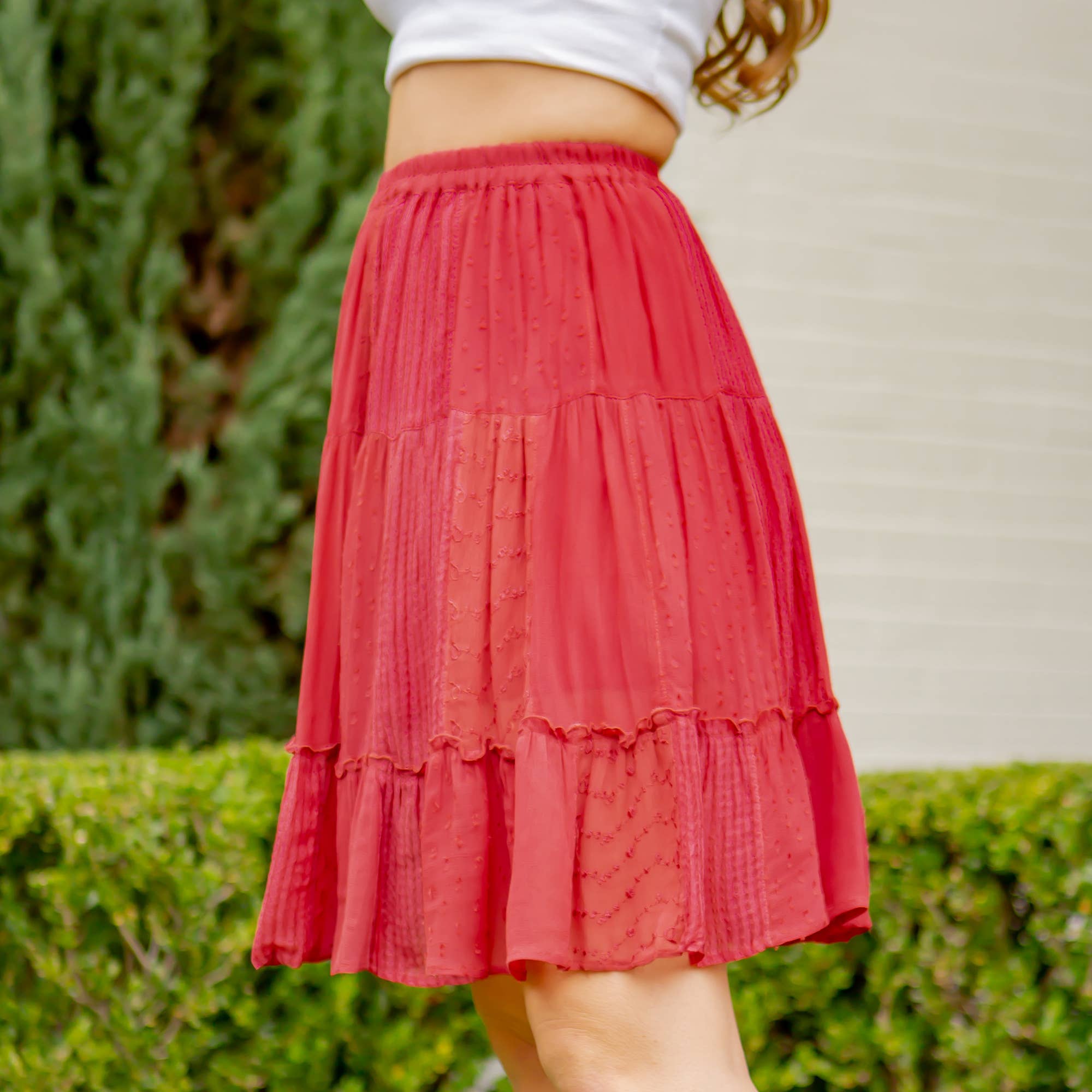 Young Threads - Western Women Mini Skirt - Multi Jacquard Pink Fabrics