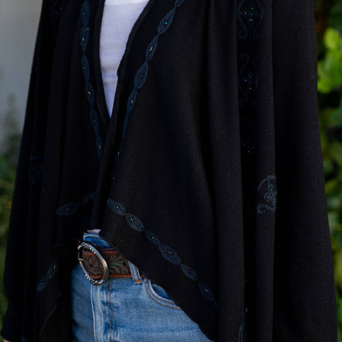 Young Threads - Artisan Plush Knit Kimono Shrug with Handcrafted Embroidery