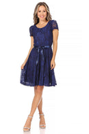 MOA COLLECTION - Women's Lace Short Sleeve A-Line Midi Dress