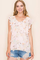 Shopin LA - SP2919T-0619 - WOMEN FLORAL PRINT RUFFLE BLOUSE